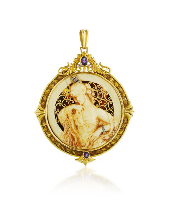 Catalog image of Pendentif ivoire, écaille de tortue, améthystes et diamants | Ivory, tortoisesh…