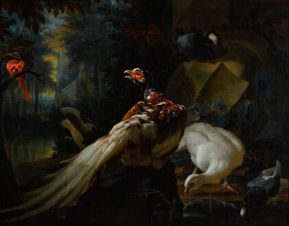 Catalog image of Pheasants, a red cardinal and ducks in a landscape