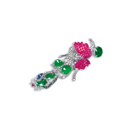 Catalog image of jadeite, gem set and diamond bangle 天然翡翠 配 寶石 及 鑽石 手鐲