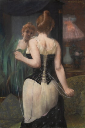 Catalog image of pierre carrier-belleuse | jeune femme ajustant son corset