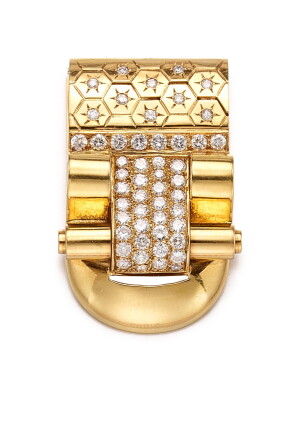 Catalog image of van cleef & arpels | 'ludo-hexagone' gold and diamond clip brooch | 梵克雅寶 | 'lud…