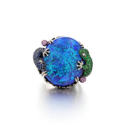 Catalog image of Bague opale, diamants et pierres de couleur