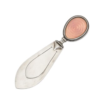View 1 of Lot 404: A Fabergé silver and guilloché enamel bookmark, workmaster Feodor Afanassiev, St Petersburg, 1908-1917