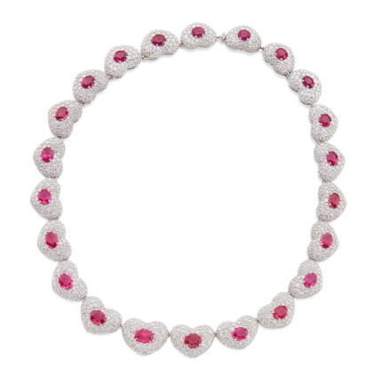 Catalog image of michele della valle | ruby and diamond 'cuori' necklace