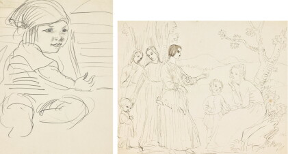Catalog image of augustus john, r.a. | woman and children among trees; young child in a headscarf