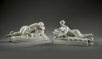 View 1 of Lot 372: Two Italian white porcelain reclining figures of Hercules and Venus, possibly Doccia, second half of 18th century/early 19th century