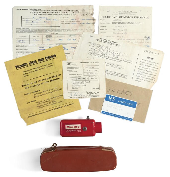 GEORGE HARRISON, RINGO STARR, A COLLECTION OF ITEMS RELATING TO MOTORING, 1967-1969. ESTIMATE: £1,000–1,500
