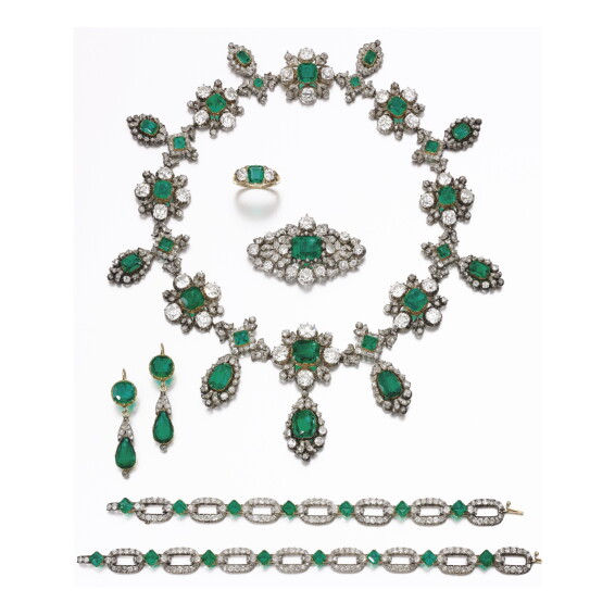 SUITE OF EMERALD AND DIAMOND JEWELS, 19TH CENTURY