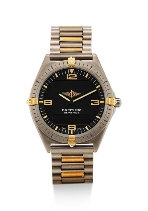 Catalog image of breitling | aerospace, reference f 56060, a titanium calender chronograph wrist…