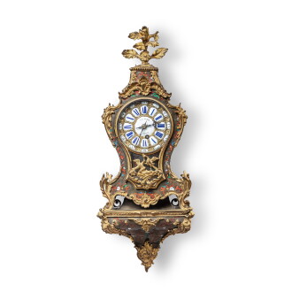 View 1 of Lot 620: A Louis XV gilt-mounted stained horn and mother-of-pearl contra-boulle quarter repeating bracket timepiece, Le Noir, Lyon, circa 1735