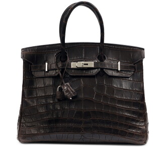 View 1 of Lot 677: Ebène Matte Niloticus Crocodile Birkin 35 Palladium Hardware, 2002