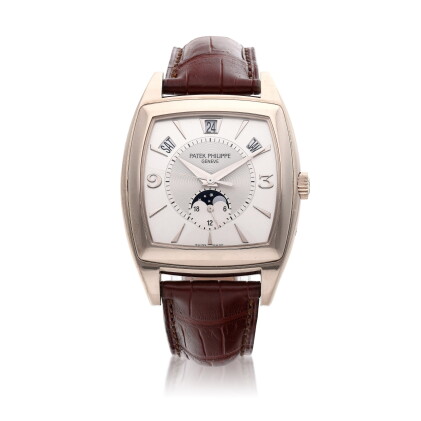 Catalog image of Reference 5135 Gondolo | A white gold automatic annual calendar wristwatch with…