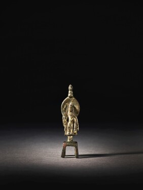 View 1 of Lot 3502: A small inscribed gilt-bronze figure of Padmapani Liu Song dynasty, inscribed with a date corresponding to 474 | 劉宋元徽二年 鎏金銅蓮華手觀音立像