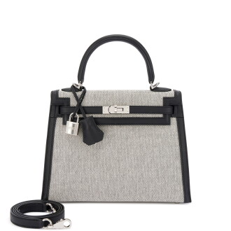 View 1 of Lot 528: Black Swift and Ecru Toile Kelly 25 Sellier Palladium Hardware, 2025