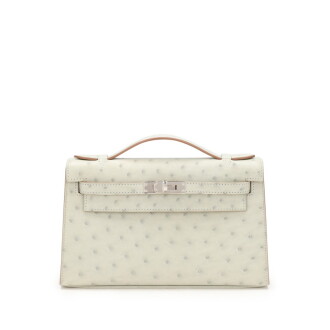 View 1 of Lot 38: Gris Perle Ostrich Kelly Pochette Palladium Hardware, 2021