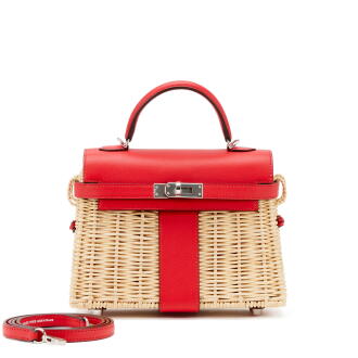 View 1 of Lot 89: Limited Edition Rouge de Coeur Swift and Osier Wicker Mini Picnic Kelly 20 Palladium Hardware, 2020