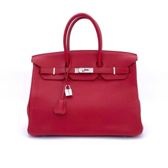 View 1 of Lot 723: HERMÈS | ROUGE GRENATE BIRKIN 35 IN TOURILLON CLEMENCE LEATHER WITH PALLADIUM HARDWARE, 2008