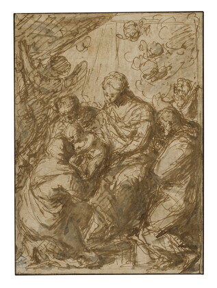 Catalog image of The Holy Family with St. Catherine and a Franciscan Saint with Angels