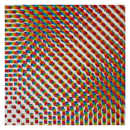 Catalog image of 10 trames de carrés réguliers pivotées sur l'angle du violet au rouge sur fond blanc