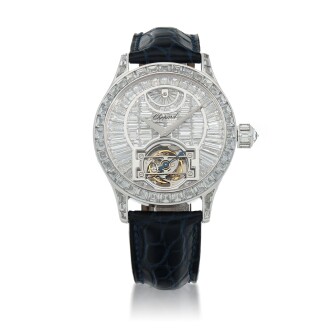 View 1 of Lot 59: L.U.C. Tourbillon, Ref. 171908-1001 Limited edition white gold and diamond-set tourbillon wristwatch with power reserve indication and total diamond weight of 22.95 carats Made in 2005 | 蕭邦171908-1001型號「L.U.C. Tourbillon」限量版白金鑲鑽石陀飛輪腕錶備動力儲存顯示，鑽石總重22.95克拉，2005年製