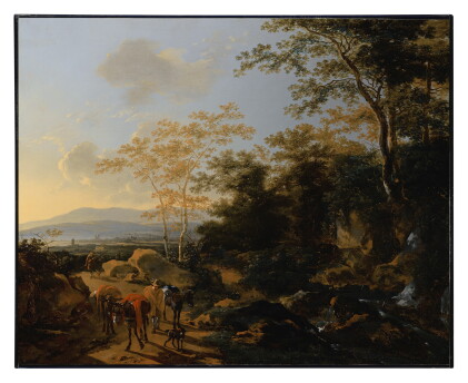 Catalog image of An Italianate landscape with travelers and mules by a waterfall