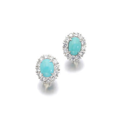 Catalog image of van cleef & arpels | pair of turquoise and diamond earclips