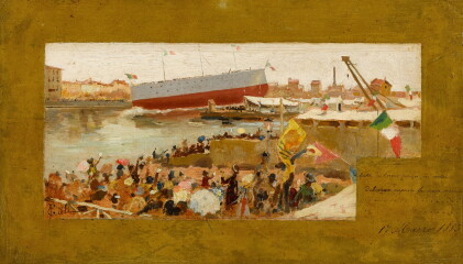 Catalog image of The launch of the Italian battleship, Lepanto, in Livorno, on 17 March 1883