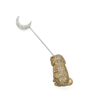 Catalog image of diamond brooch, 'dog at the moon', michele della valle