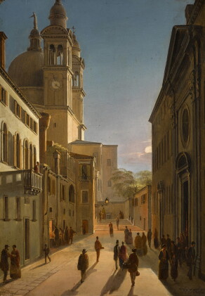 Catalog image of venice, the rio terrà catecumeni, with santa maria della salute in the distance