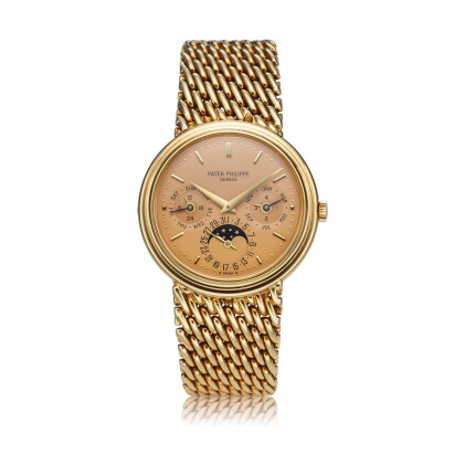 Catalog image of Reference 3945 A yellow gold automatic perpetual calendar bracelet watch with m…