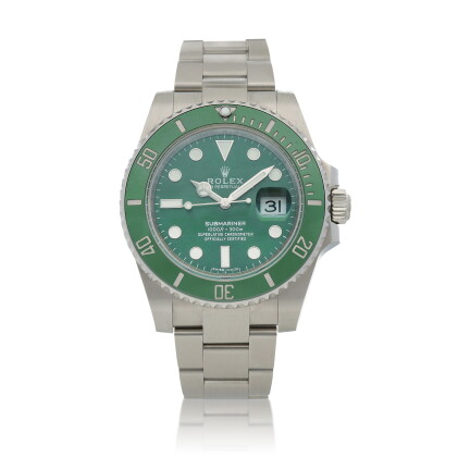 Catalog image of 'Hulk' Submariner, Ref. 116610LV Stainless steel wristwatch with date and brace…