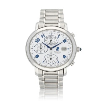 View 1 of Lot 527: Millenary, Ref. 25822ST  Stainless steel chronograph wristwatch with date and bracelet  Circa 1999