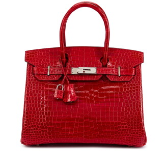 View 1 of Lot 6182: Rouge Braise Shiny Porosus Crocodile Birkin 30 Palladium Hardware, 2003