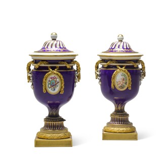 View 1 of Lot 569: A pair of Sèvres gilt-bronze mounted blue nouveau vases and covers, circa 1770-1775