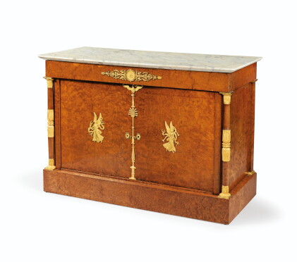 Catalog image of an empire ash burr commode, stamped maigret | commode à portes en pacage de lou…