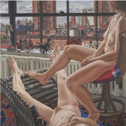 Catalog image of two models in a window with cast iron toys