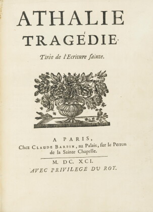 Catalog image of racine. athalie. 1691. in-4. maroquin de thibaron-joly. edition originale.