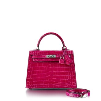 View 1 of Lot 7822: Rose Scheherazade Shiny Niloticus Crocodile Kelly 25 Sellier Palladium Hardware, 2019