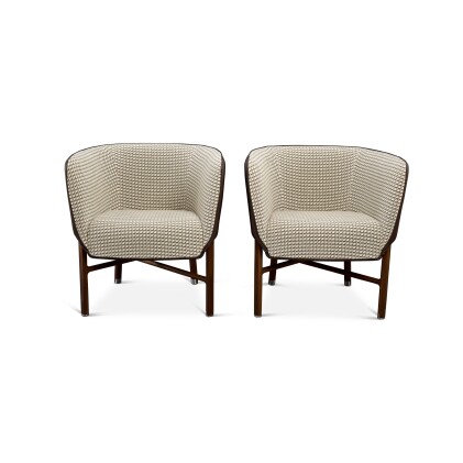 View 1 of Lot 1138: Set of Two Chocolat Taurillon and Walnut Wood Les Necessaires d'Hermes Cabriolet Chairs