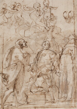 Catalog image of Recto: The Madonna and Child adored by three Saints Verso: A compositional study