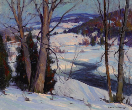 Catalog image of emile albert gruppe | trees by a stream in the snow
