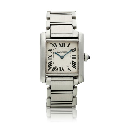 Catalog image of Reference 2301 Tank Francaise, A stainless steel rectangular wristwatch with br…