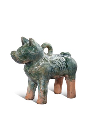 View 1 of Lot 5140: A large green-glazed pottery figure of a dog, Eastern Han dynasty | 東漢　綠釉陶犬