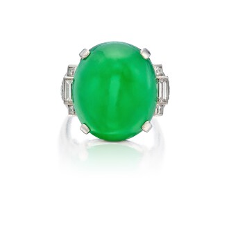 View 1 of Lot 387: Jadeite and Diamond Ring 
