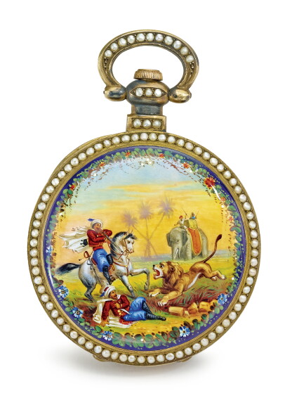 A FINE AND RARE PAIR OF COMPLEMENTARY SILVER-GILT ENAMEL AND PEA