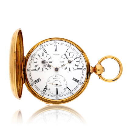 Catalog image of A Gold Hunting Cased Lever Watch with 'Ship's Time' and Two Additional Time Zon…