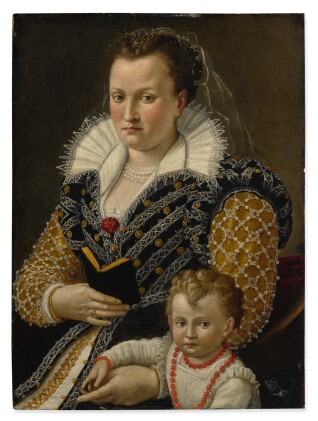  PORTRAIT OF ALESSANDRA DI VIERI DE’ MEDICI (B. 1549) AT AGE 32 WITH HER SON OTTAVIANO (B. 1577), THREE-QUARTER LENGTH