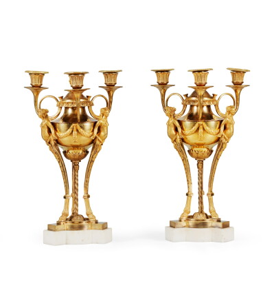 Catalog image of a pair of gilt-bronze and marble candelabra, probably russian, late 18th centur…