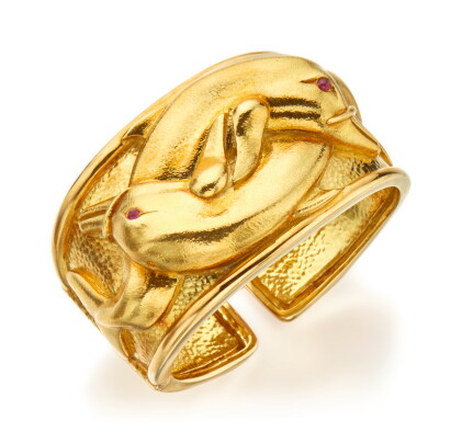 Catalog image of gold and ruby cuff-bracelet, david webb