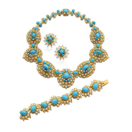 Catalog image of Turquoise and diamond parure, circa 1965